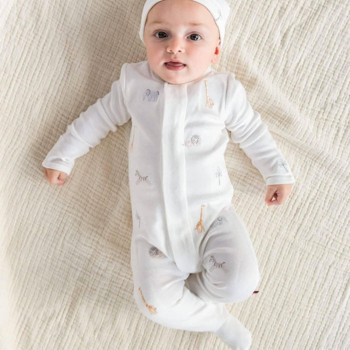 Magnetic Me Organic Cotton Magnetic Footie - White Serene Safari