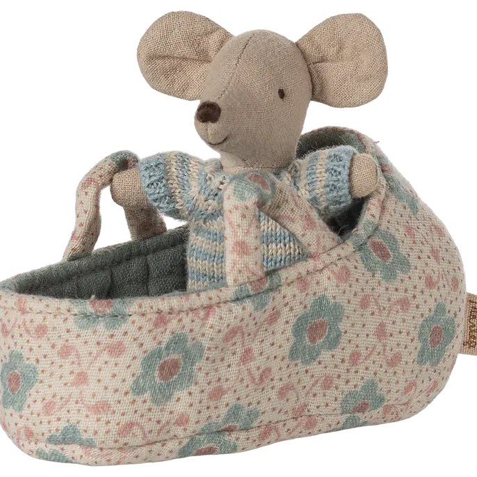 Maileg Baby Mouse in Carrycot