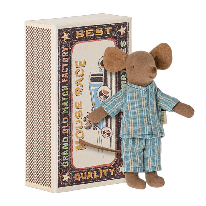 Maileg Big Brother Mouse in Matchbox - Blue Striped Pajama