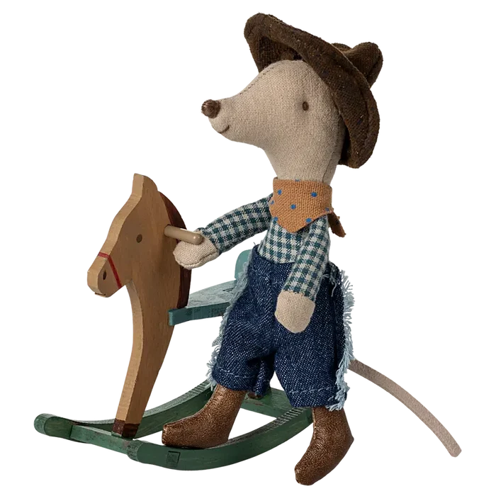 Maileg Cowboy Mouse On Rocking Horse - Little Brother