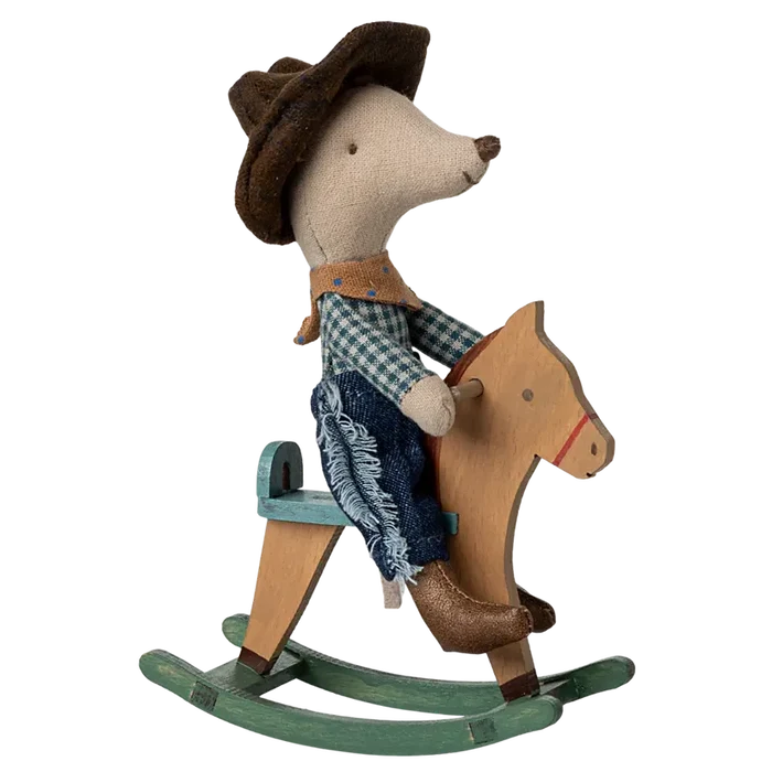 Maileg Cowboy Mouse On Rocking Horse - Little Brother