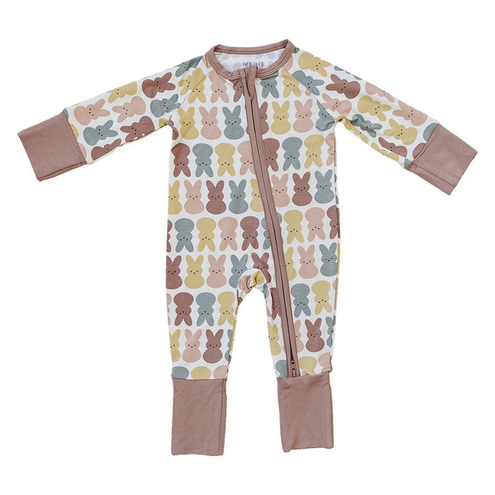 Mebie Baby Bamboo Zipper Pajama - Dusty Rose Bunny