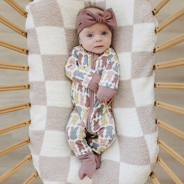 Mebie Baby Bamboo Zipper Pajama - Dusty Rose Bunny