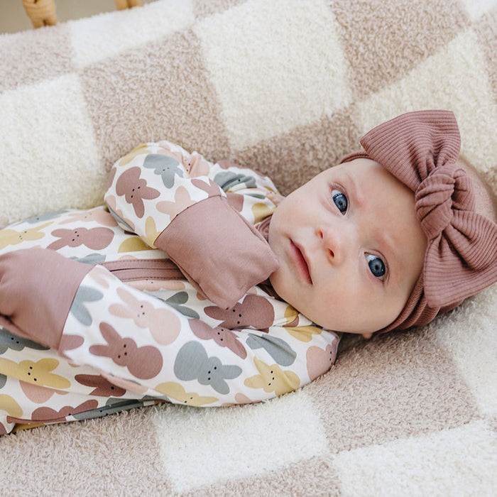 Mebie Baby Bamboo Zipper Pajama - Dusty Rose Bunny