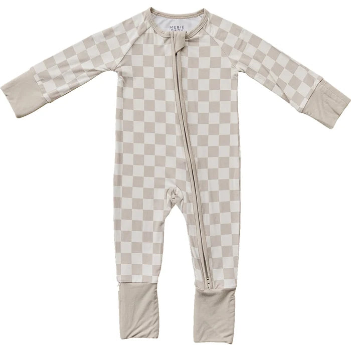 Mebie Baby Bamboo Zipper Pajama - Taupe Checkered