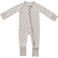 Mebie Baby Bamboo Zipper Pajama - Taupe Checkered