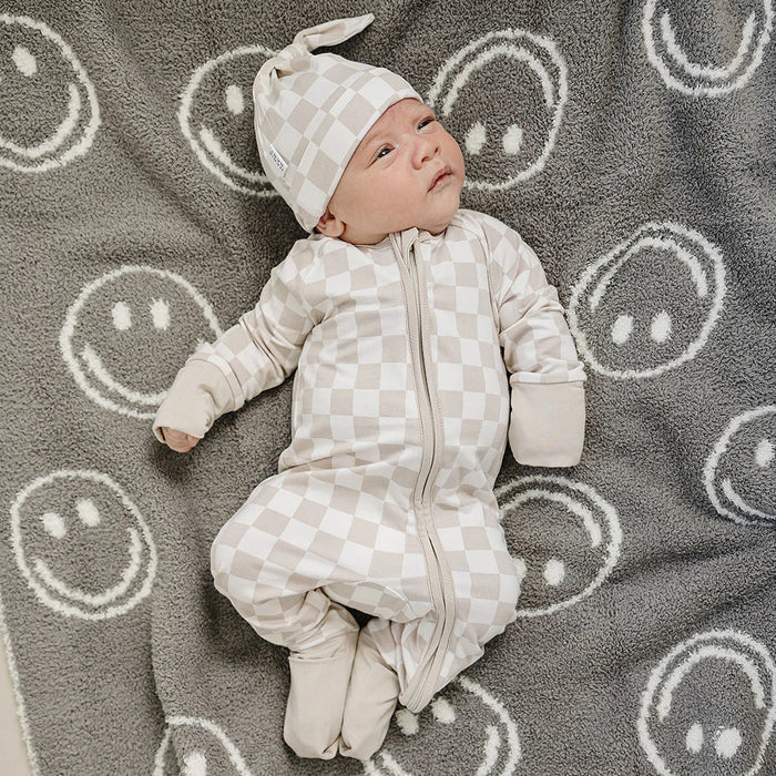 Mebie Baby Bamboo Zipper Pajama - Taupe Checkered