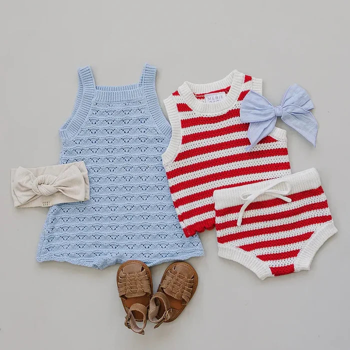 Mebie Baby Blue Knit Tank Romper