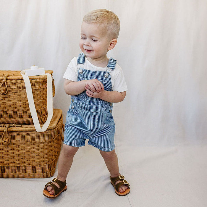 Mebie Baby Blue Stripe Short Overalls
