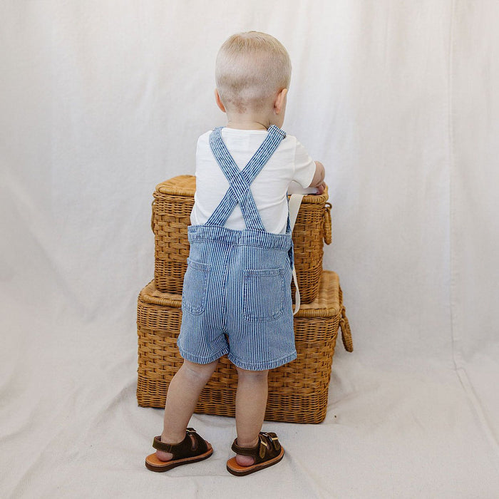 Mebie Baby Blue Stripe Short Overalls