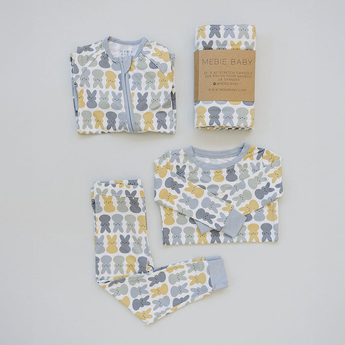 Mebie Baby Bunny Bamboo Stretch Swaddle Blanket - Dusty Blue