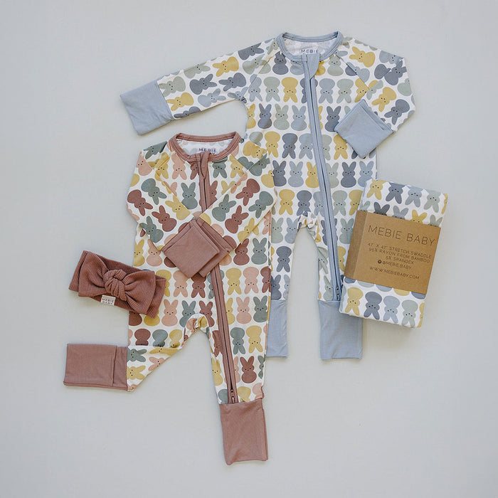 Mebie Baby Bunny Bamboo Stretch Swaddle Blanket - Dusty Blue