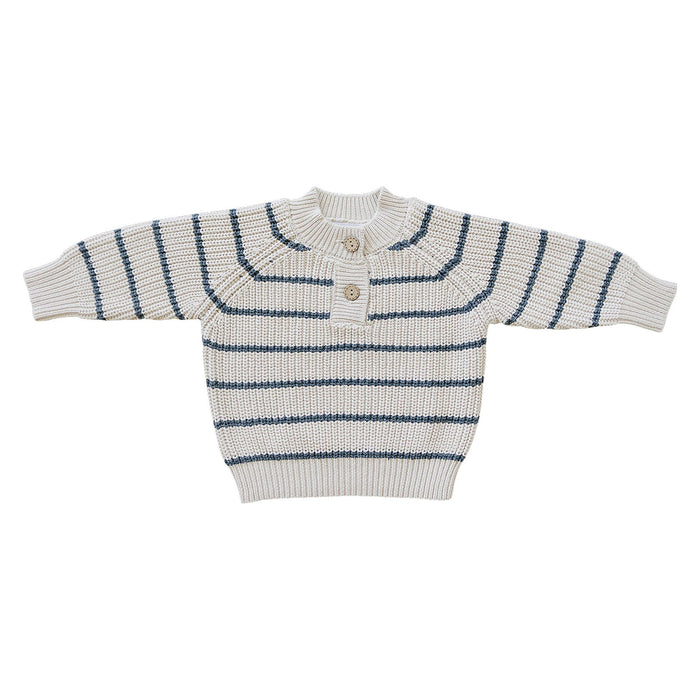 Mebie Baby Button Knit Sweater - Charcoal Stripe