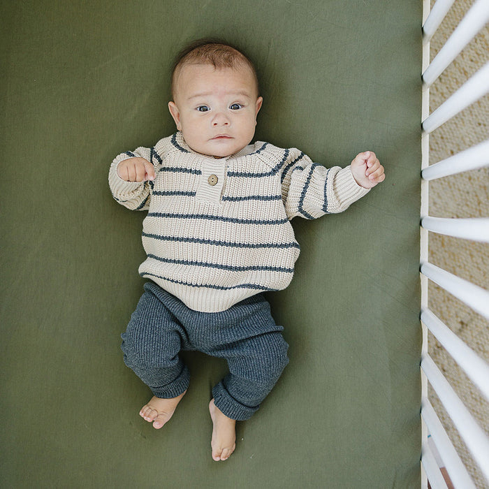 Mebie Baby Button Knit Sweater - Charcoal Stripe