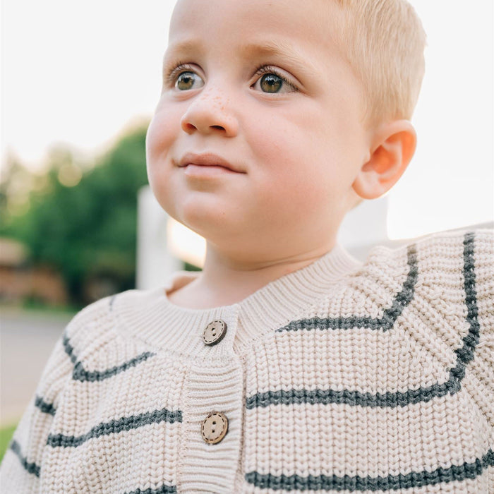 Mebie Baby Button Knit Sweater - Charcoal Stripe