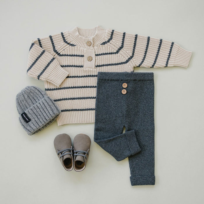 Mebie Baby Button Knit Sweater - Charcoal Stripe