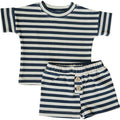 Mebie Baby Button Short Set - Navy Stripe