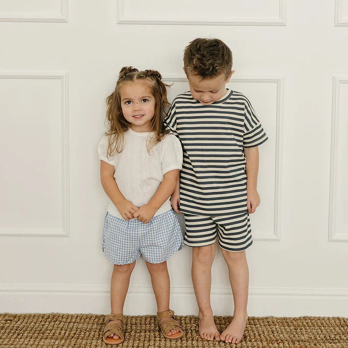 Mebie Baby Button Short Set - Navy Stripe