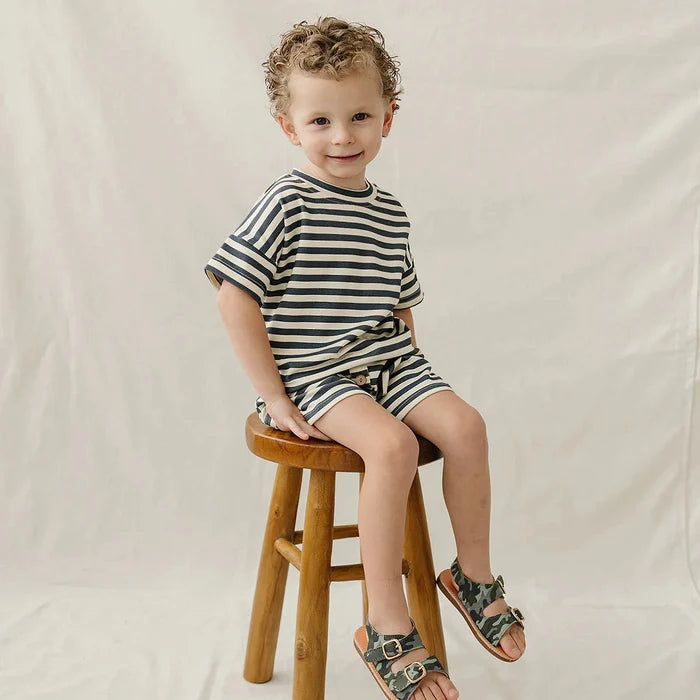 Mebie Baby Button Short Set - Navy Stripe
