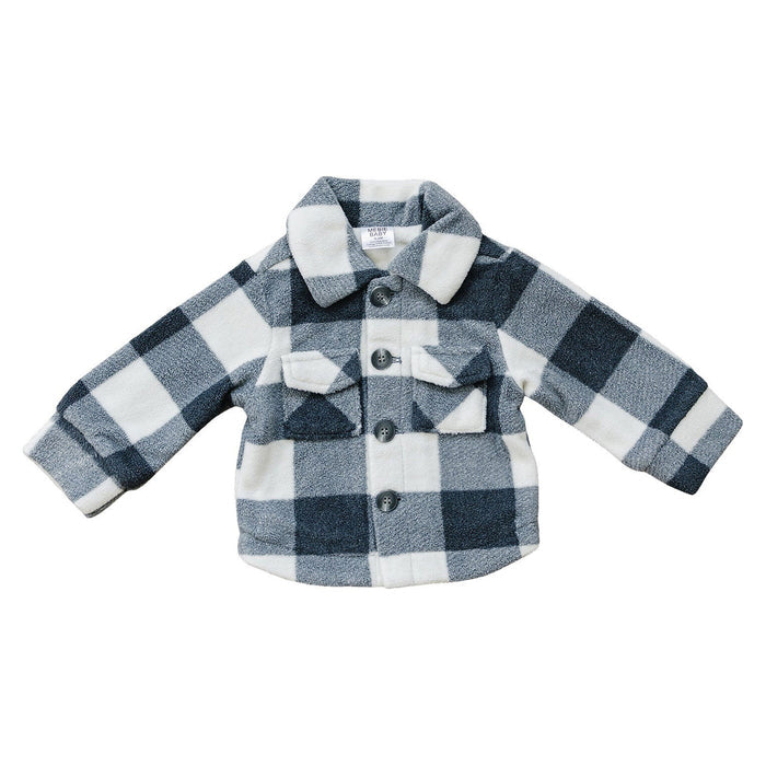 Mebie Baby Checkered Sherpa Shacket - Navy