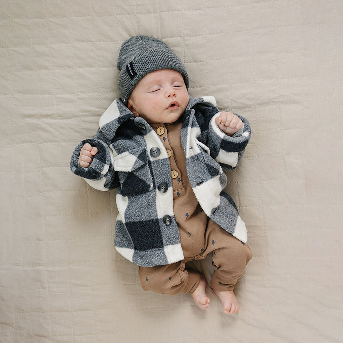 Mebie Baby Checkered Sherpa Shacket - Navy