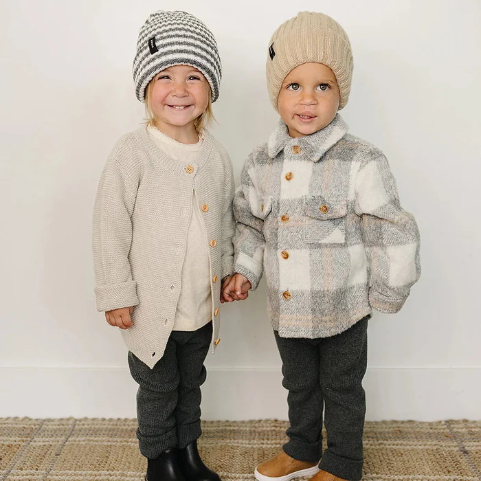 Mebie Baby Chunky Knit Beanie - Grey & White