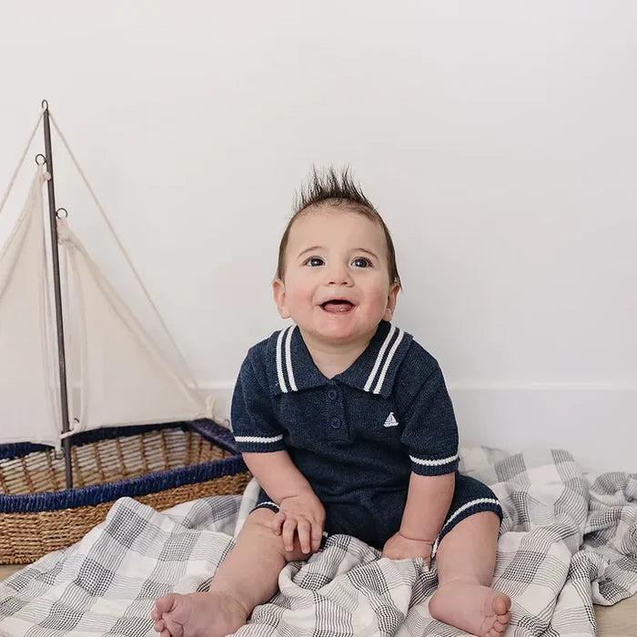Mebie Baby Collared Sailboat Knit Short Romper