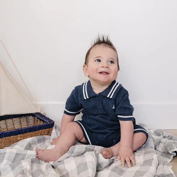 Mebie Baby Collared Sailboat Knit Short Romper