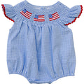 Mebie Baby Flag Gingham Smocked Bubble Romper