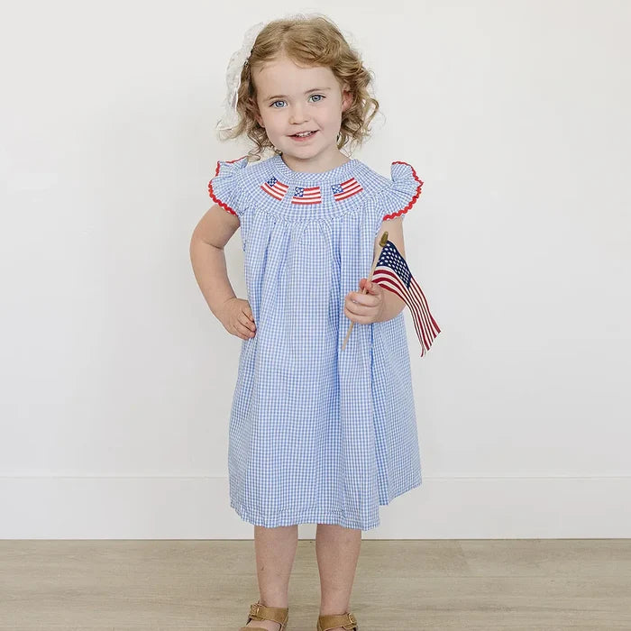 Mebie Baby Flag Gingham Smocked Dress