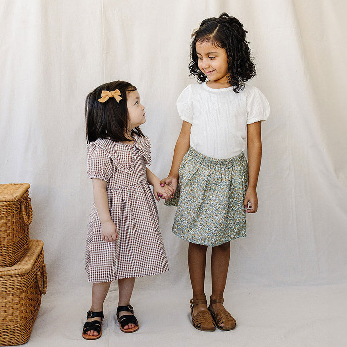 Mebie Baby Gingham Peter Pan Collar Dress and Mebie Baby White Pointelle Tee