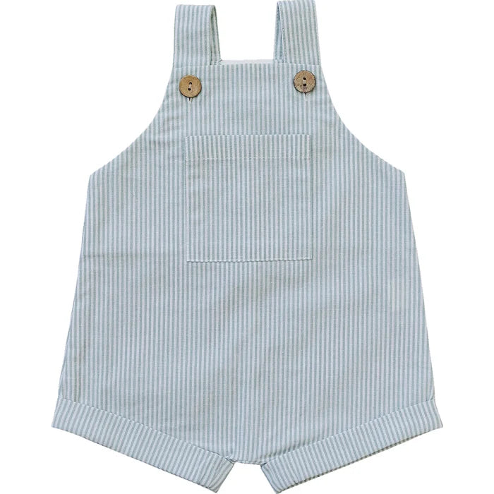 Mebie Baby Green Short Stripe Linen Overalls