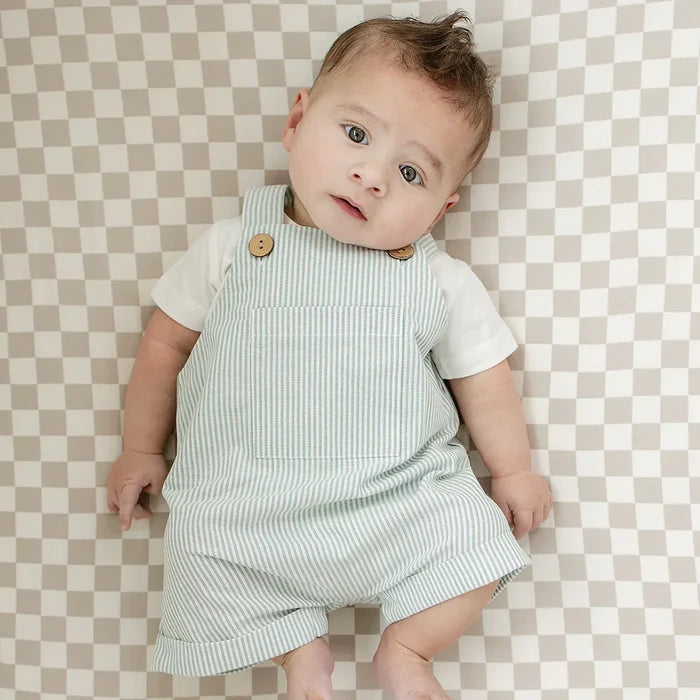 Mebie Baby Green Short Stripe Linen Overalls