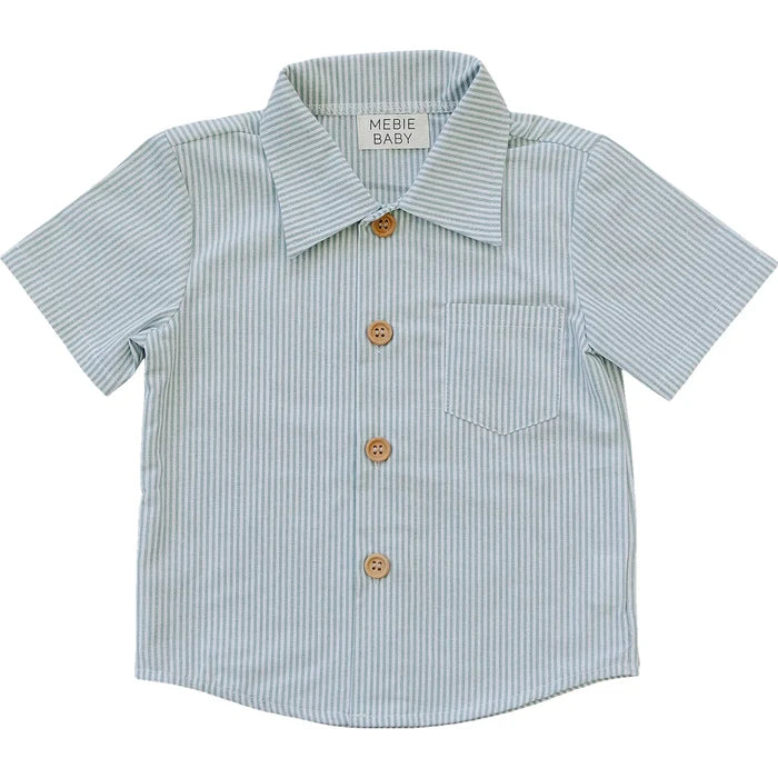 Mebie Baby Green Stripe Button Up Pocket Shirt