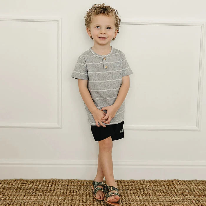 Mebie Baby Grey Stripe Button Tee