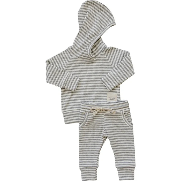 Mebie Baby Hooded Set - Grey Striped