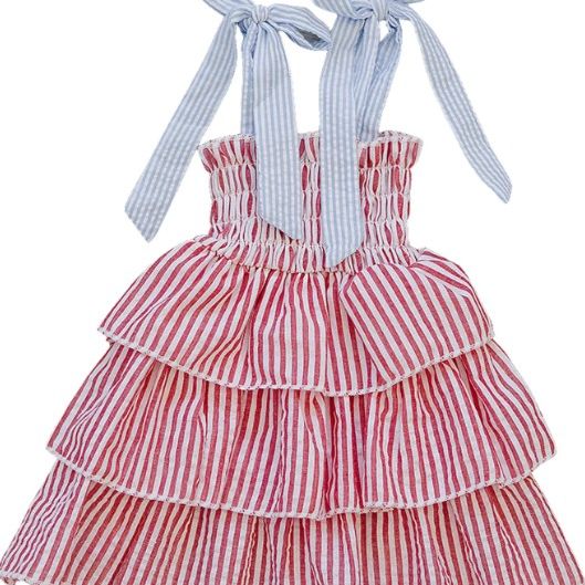 Mebie Baby Linen Dress - Stripe Ruffle