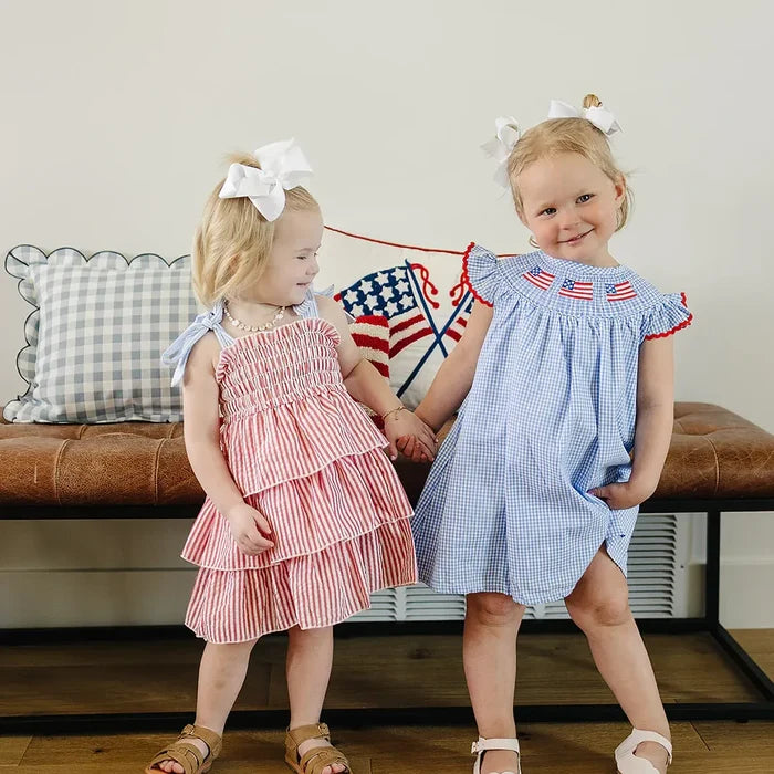 Mebie Baby Linen Dress - Stripe Ruffle