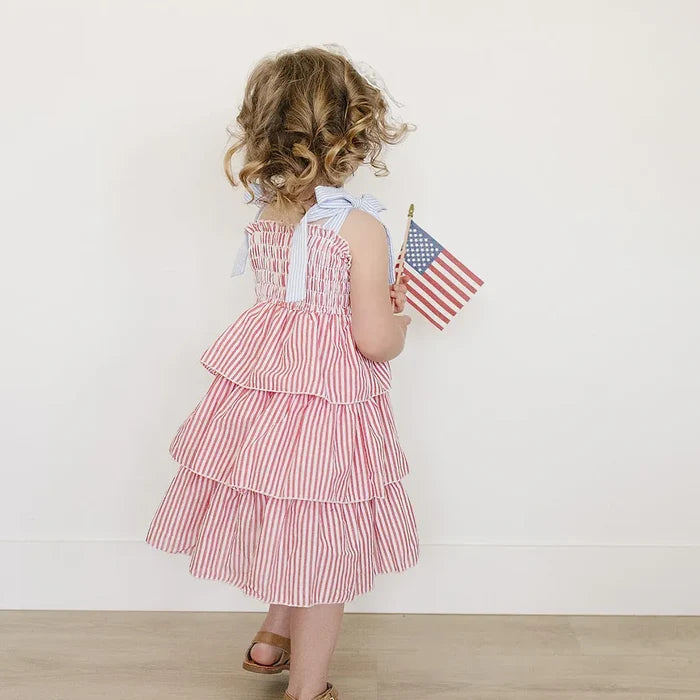Mebie Baby Linen Dress - Stripe Ruffle