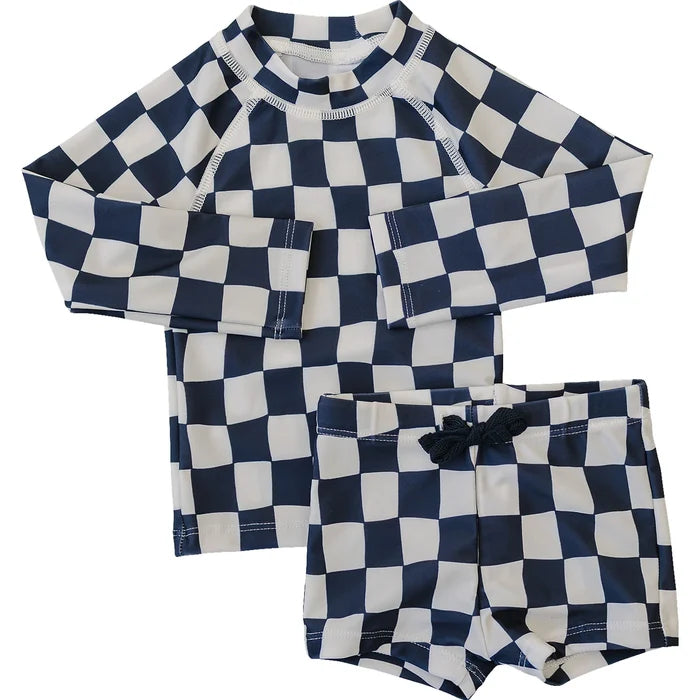 Mebie Baby Long Sleeve Swimset - Wavy Checkered