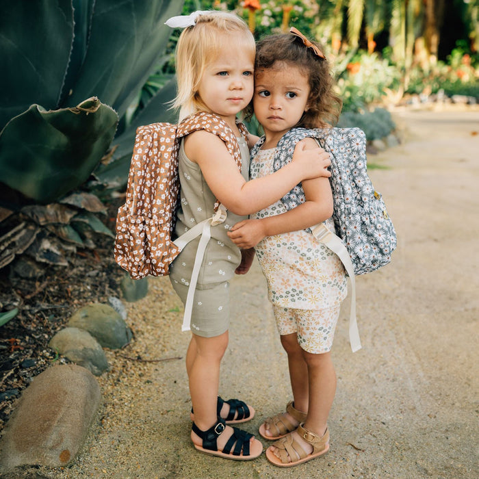 Mebie Baby Mini Backpack - Green Daisy / Mustard Floral