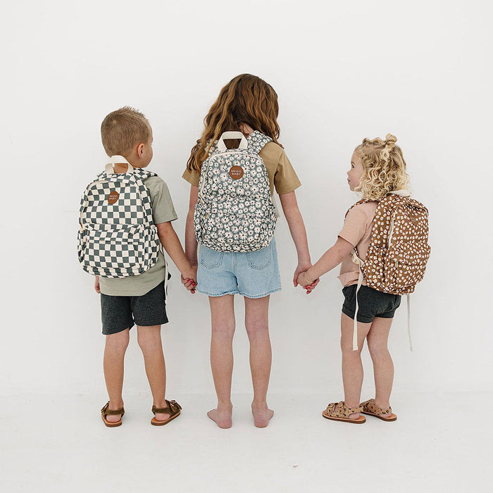 Mebie Baby Mini Backpack - Green Daisy / Mustard Floral / Green Checkered
