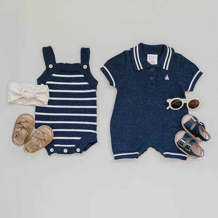 Mebie Baby Nautical Stripe Knit Bubble Romper
