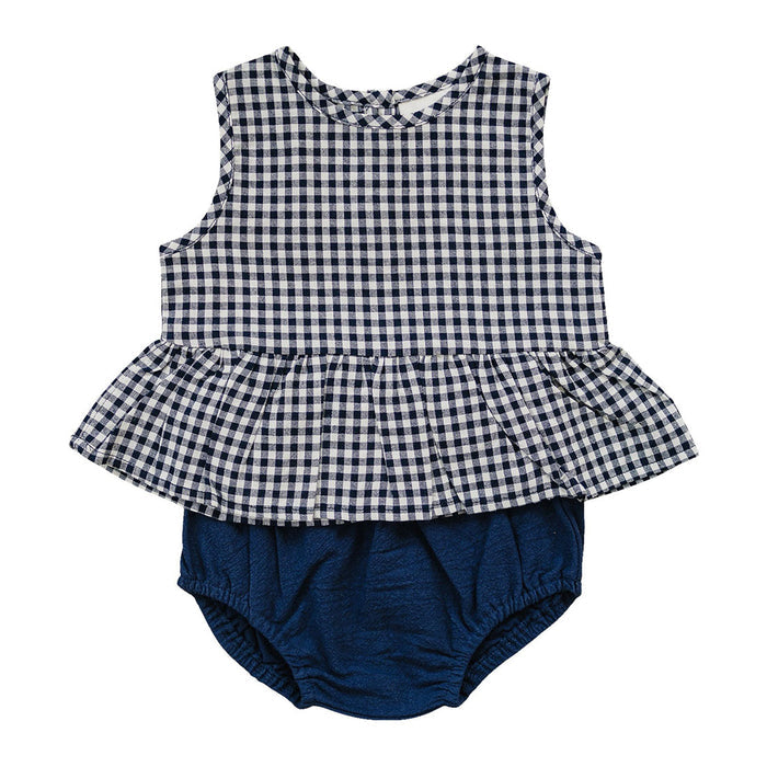 Mebie Baby Navy Gingham Peplum Set