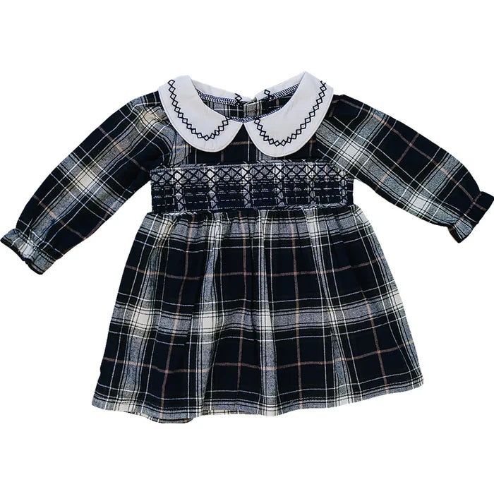 Mebie Baby Navy Plaid Smocked Dress