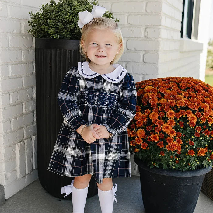 Mebie Baby Navy Plaid Smocked Dress