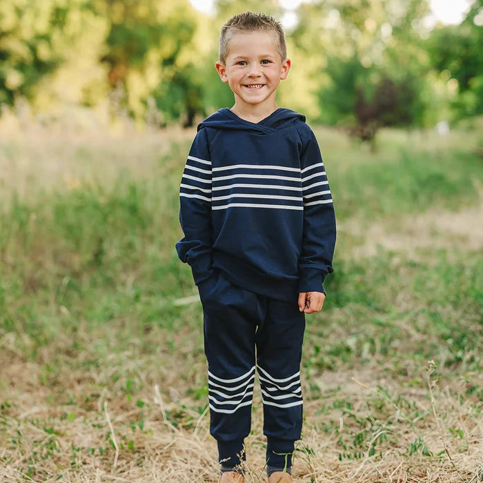 Mebie Baby Navy Stripe Hooded French Terry Set