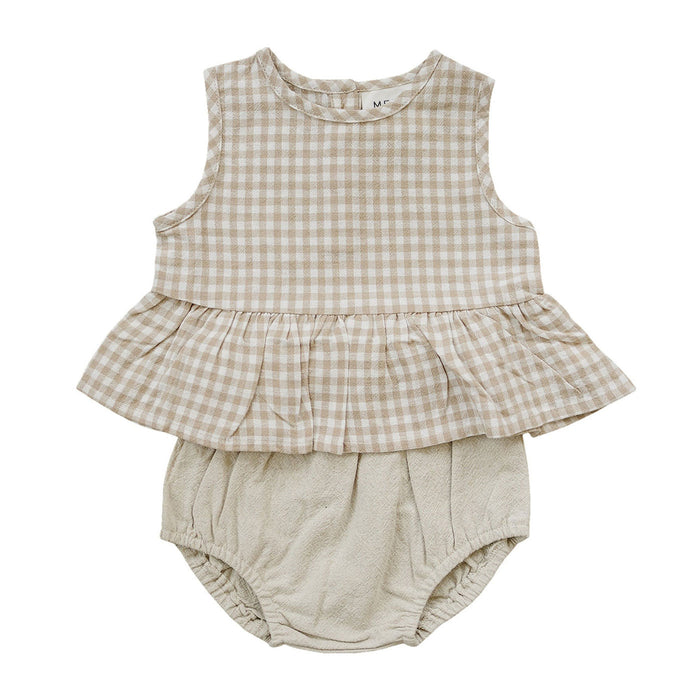 Mebie Baby Oatmeal Gingham Peplum Set