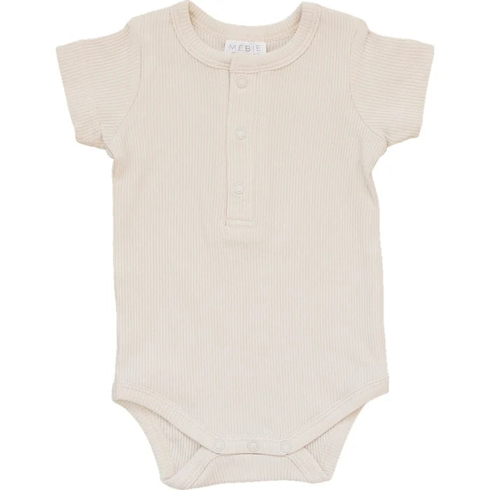 Mebie Baby Organic Cotton Ribbed Snap Bodysuit - Vanilla