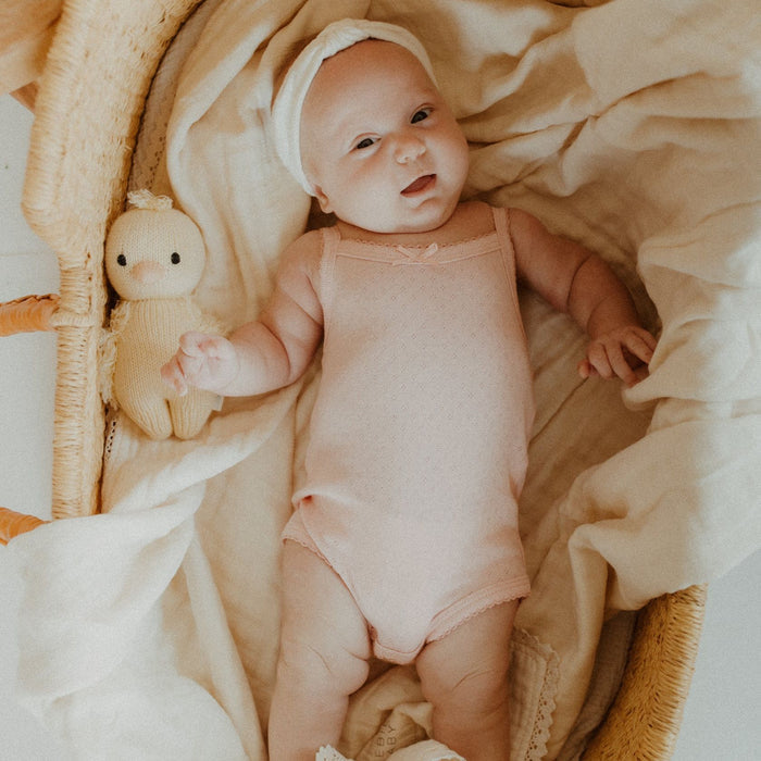 Mebie Baby Pink Bow Pointelle Tank Bodysuit